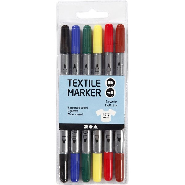 Tekstiilimerkit - vakiovärit - 6 kpl Tekstiilimerkit - vakiovärit - 6 kpl