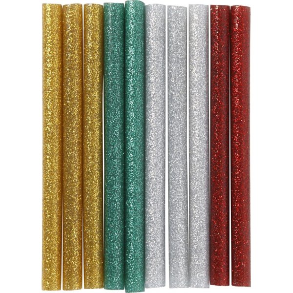 Liimapuikko miniliimapistooliin - kulta - vihre - punainen - hopea - glitter - L10 cm - 10 kpl