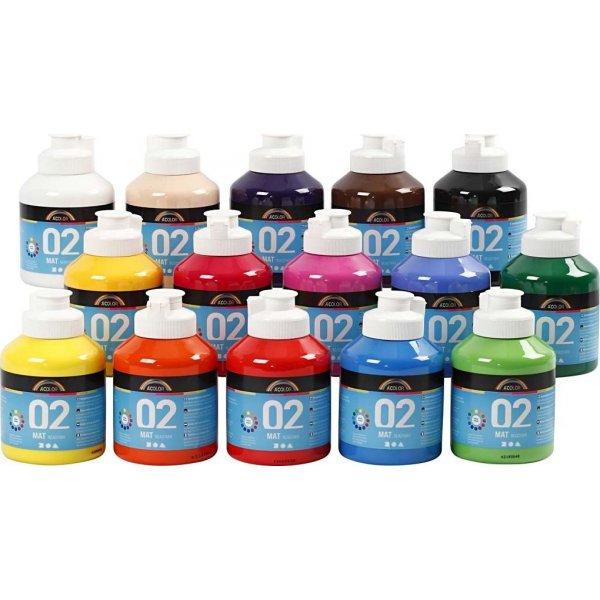 Koulumaali - Akryyli - sekavrit - matta - 15 x 500 ml