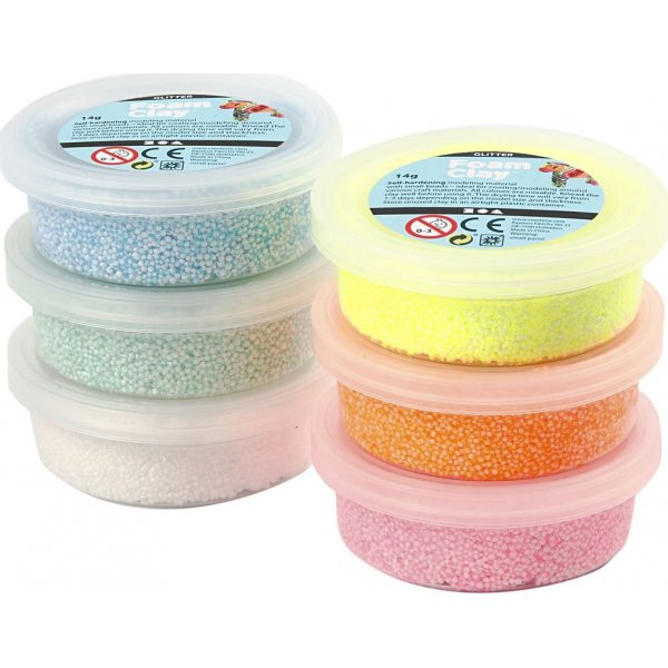Foam Clay - pastellivrit - glitter - 6 x 14 g