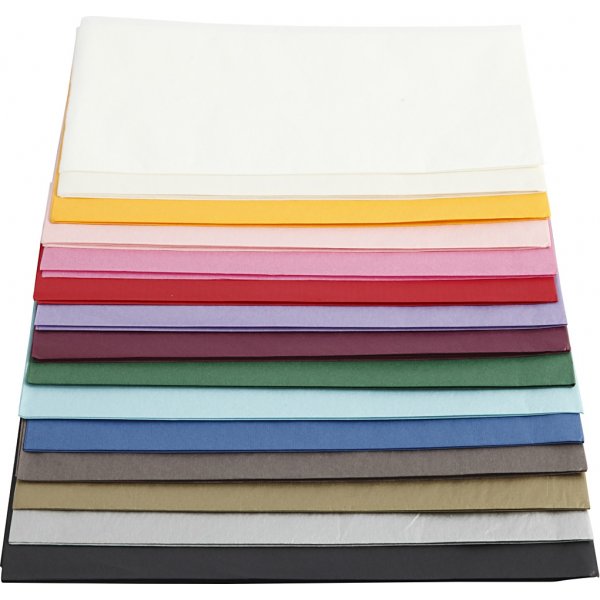 Pehmopaperi - sekavärejä - 50 x 70 cm - 14 g -15 x 2 arkkia Pehmopaperi - sekavärejä - 50 x 70 cm - 14 g -15 x 2 arkkia