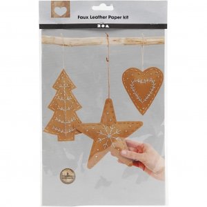 Tee-se-itse-setti - Nahkaiset paperiset jouluhahmot - Beige