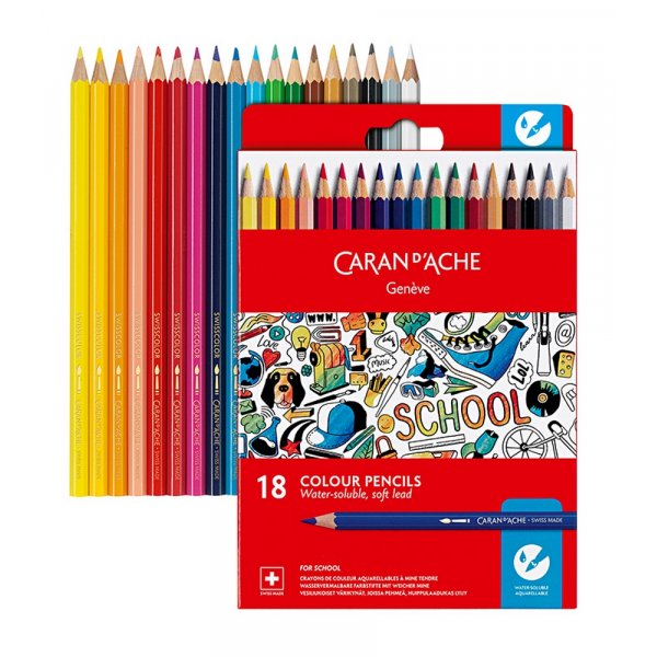 Koulusetti Caran d'Ache Vesiliukoiset vrikynt - 18 vri