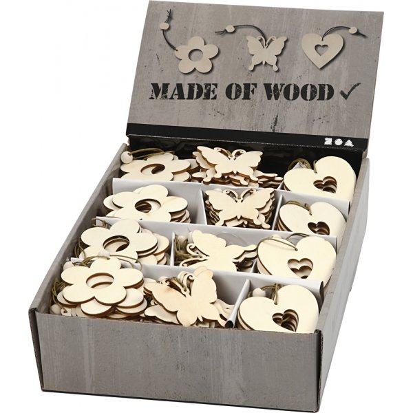 Puiset koristeet - Kukat - perhoset - sydmet - 200 kpl