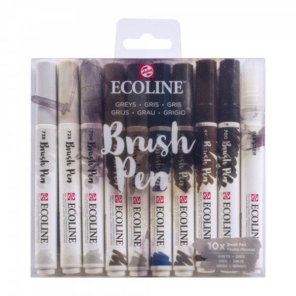 Ecoline Brush Pen 10 kpl - harmaa