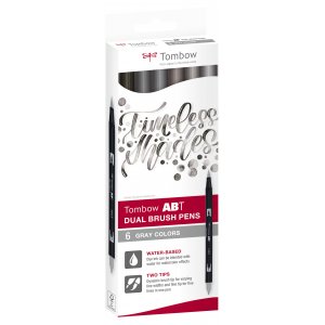 Tombow ABT Dual Brush -kyn� harmaas�vyinen 6-pakkaus