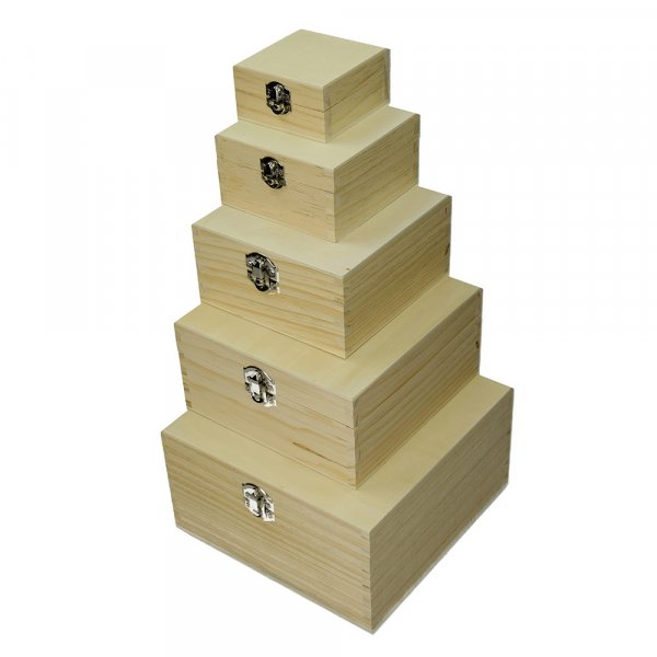 Puinen laatikkosarja 19 x 19 x 10 cm - ksittelemtn 5 osaa