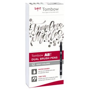 Tombow ABT Dual Brush -kyn� harmaas�vy, 12 kpl