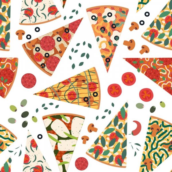 Kuviollinen jersey 150 cm - Pizza White
