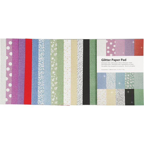 Glitterpaperi lohkoissa - A4 - 30 arkkia